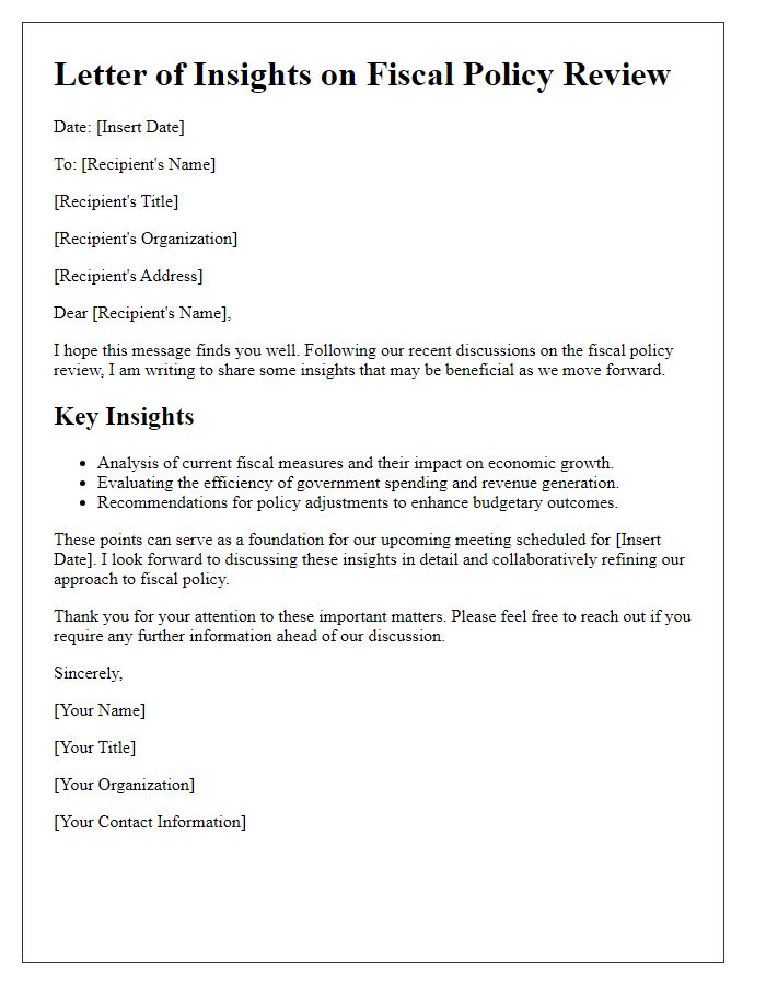 Letter template of insights on fiscal policy review.