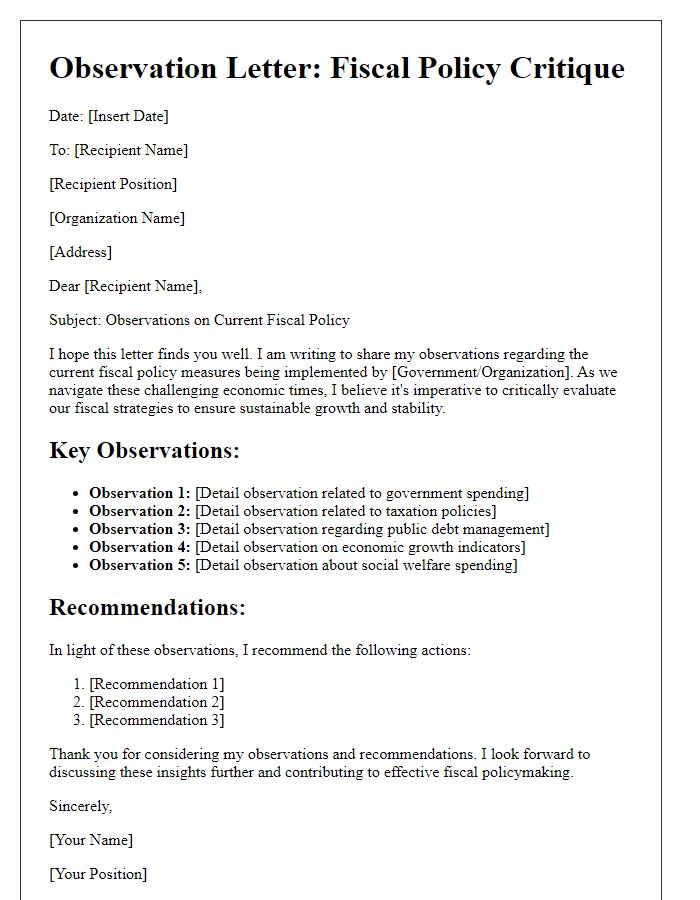 Letter template of observations for fiscal policy critique.