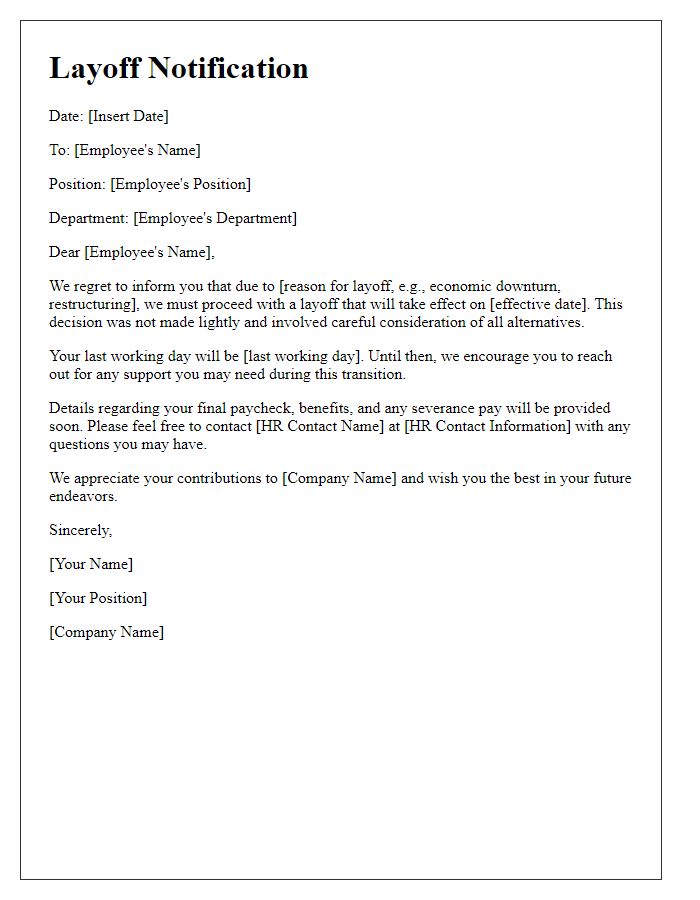 Letter template of notification for layoff