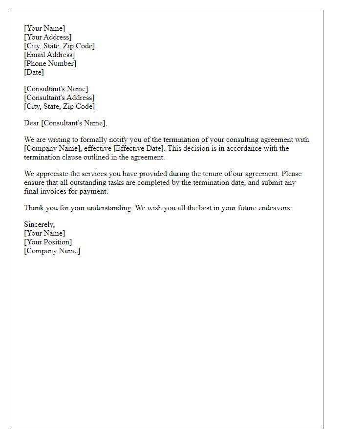 Letter template of termination of consulting agreement.