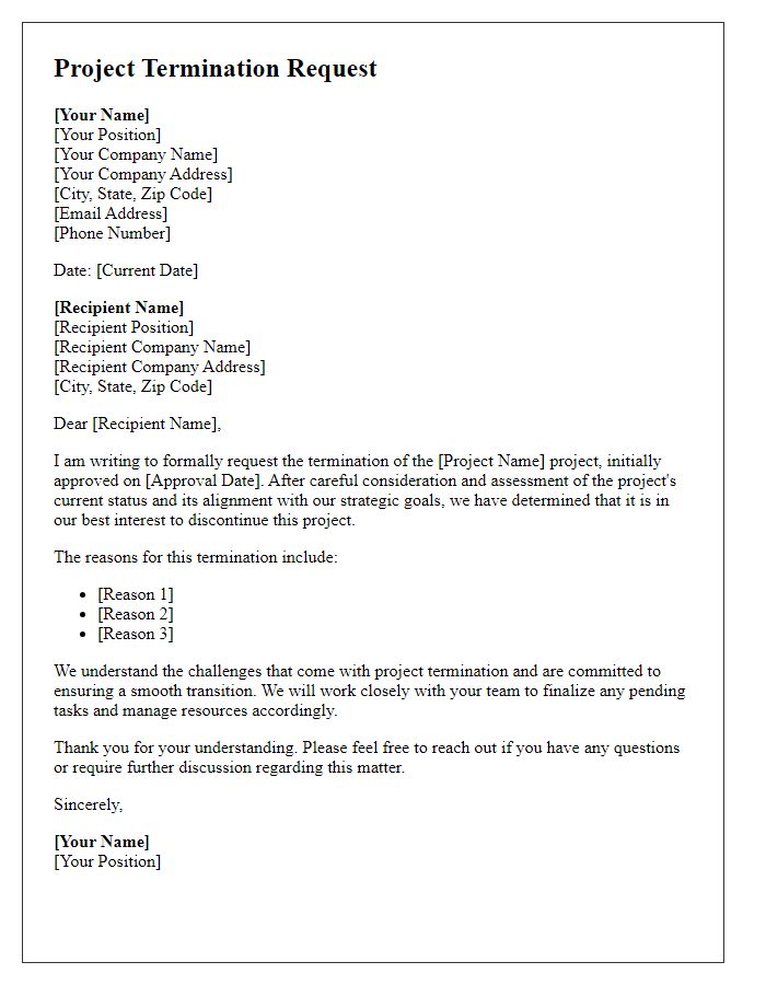 Letter template of formal project termination request