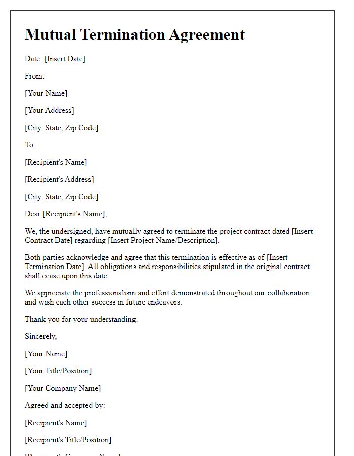 Letter template of mutual termination of project contract