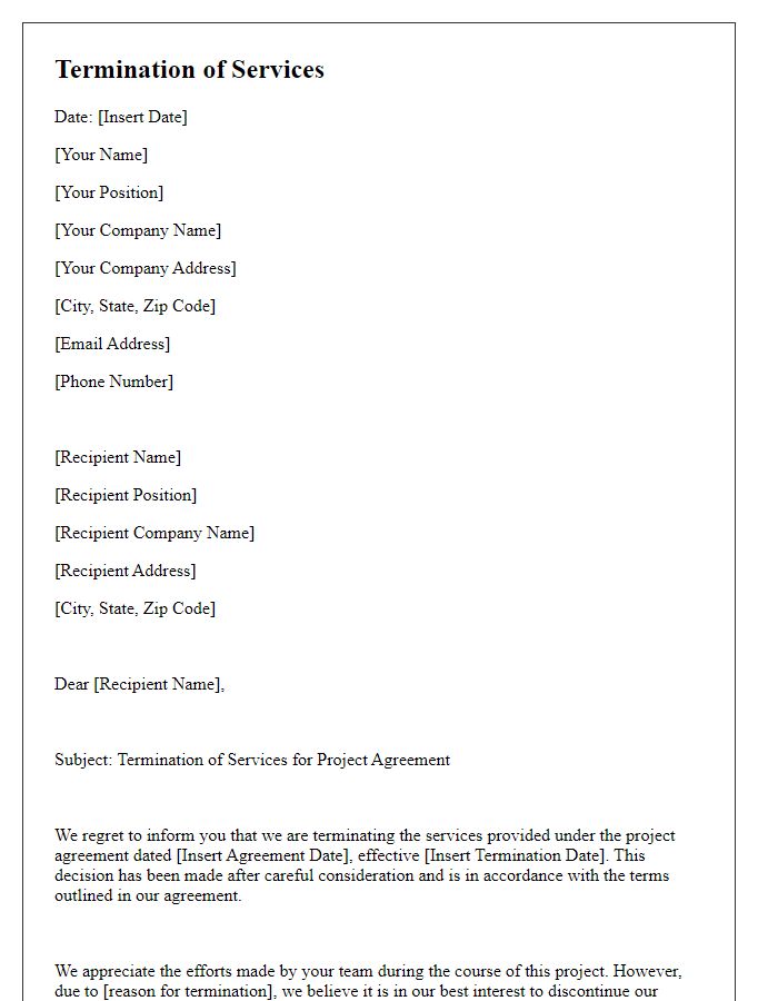 Letter template of termination of services for project agreement