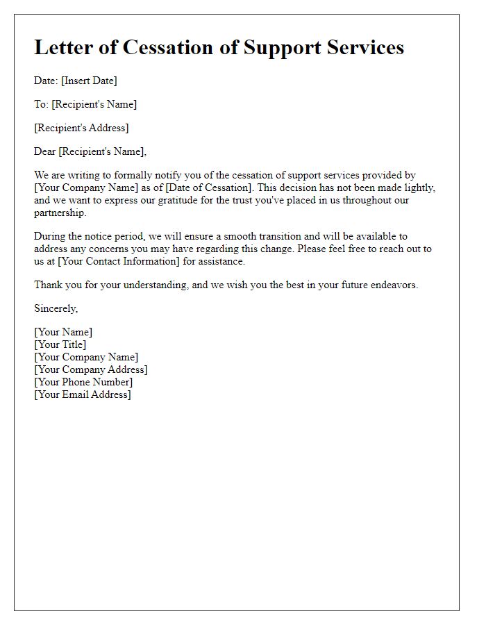 Letter template of cessation of support services