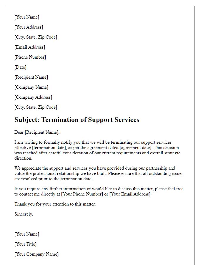 Letter template of formal termination of support services