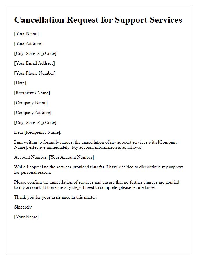 Letter template of support services cancellation request