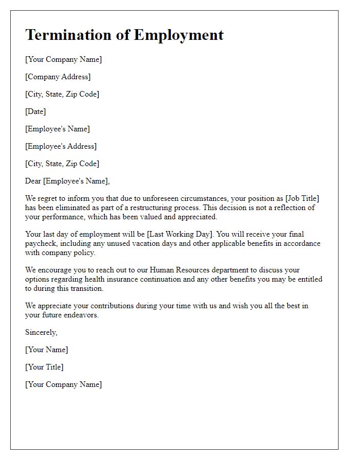 Letter template of termination due to role elimination