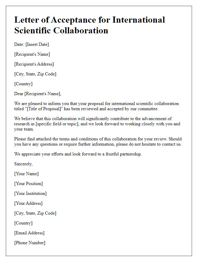 Letter template of acceptance for international scientific collaboration