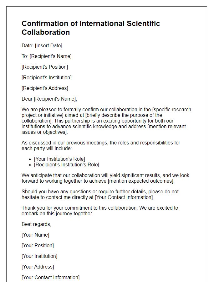 Letter template of confirmation for international scientific collaboration