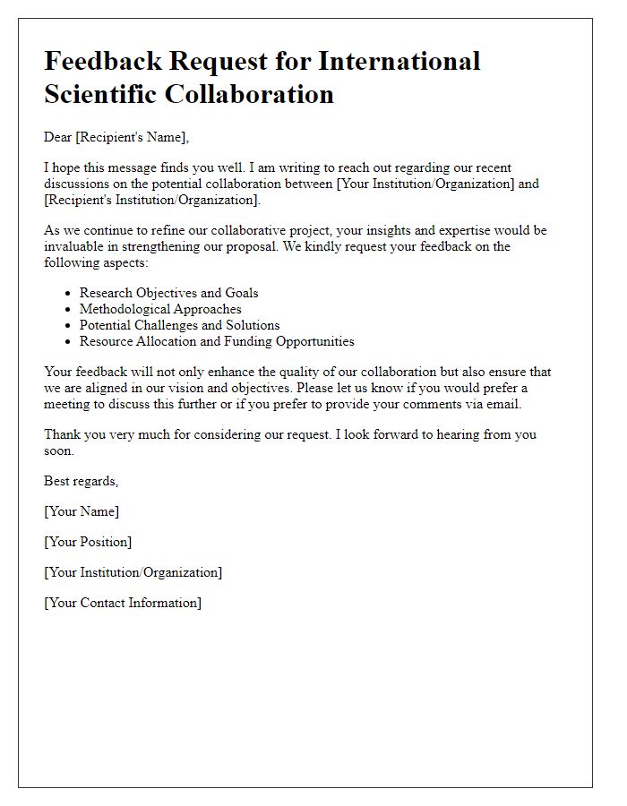 Letter template of feedback request for international scientific collaboration