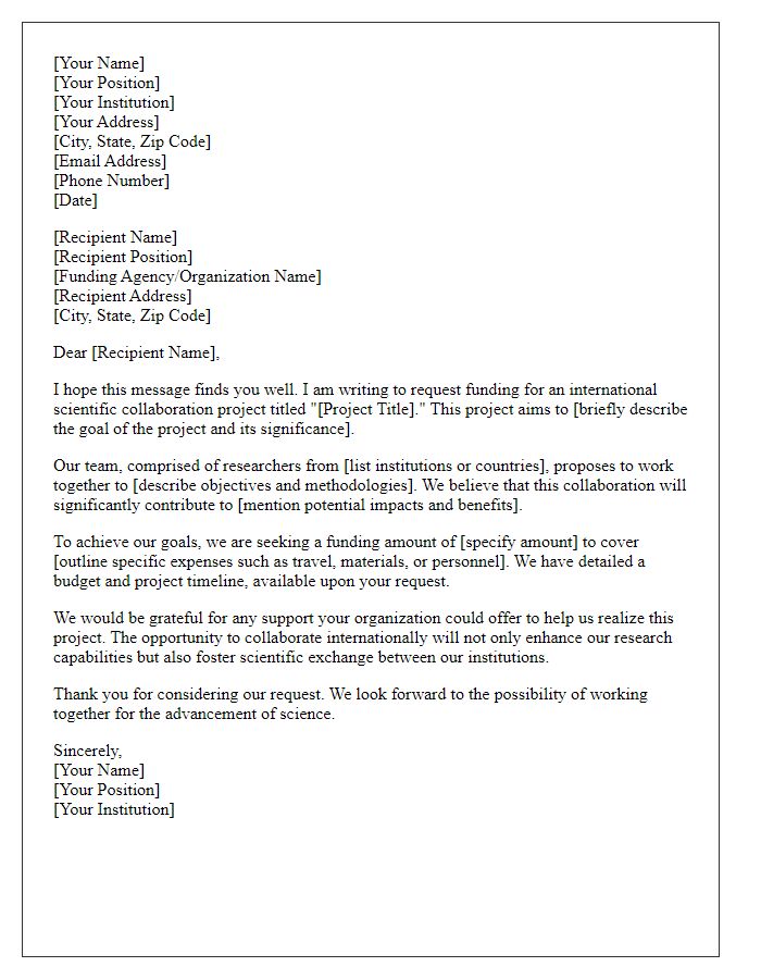 Letter template of funding request for international scientific collaboration