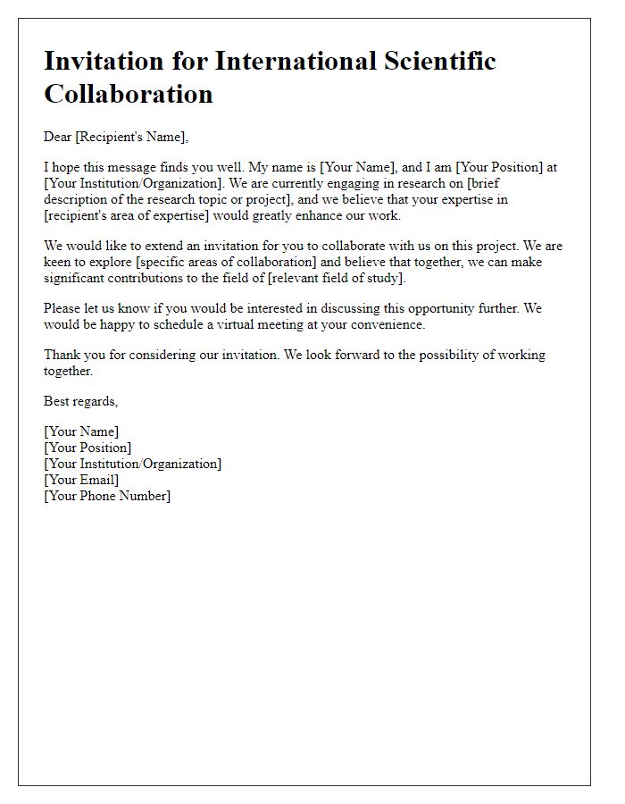 Letter template of invitation for international scientific collaboration