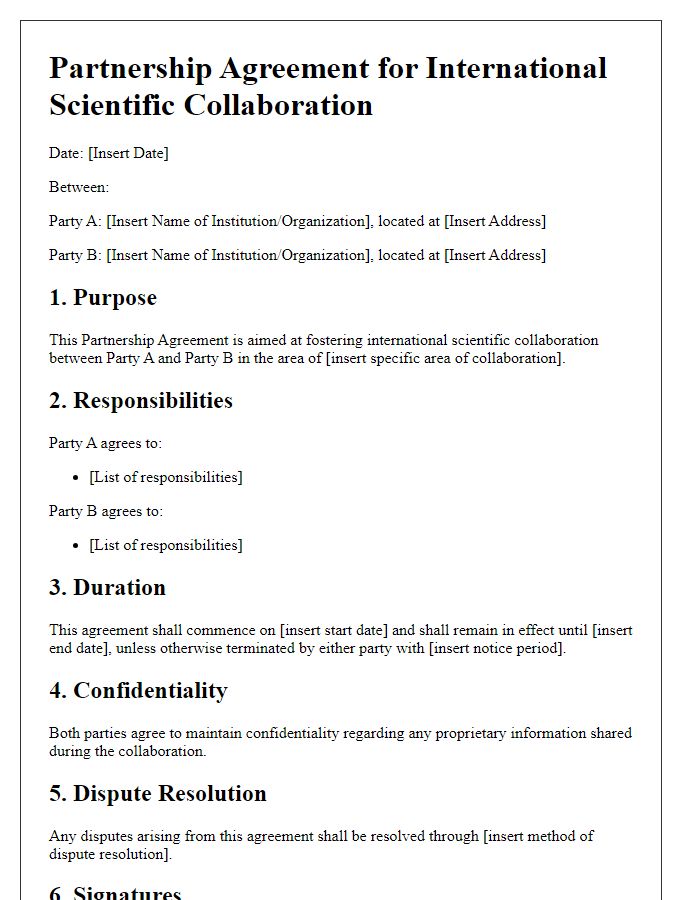 Letter template of partnership agreement for international scientific collaboration