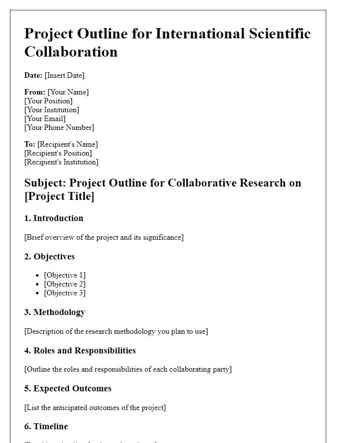 Letter template of project outline for international scientific collaboration