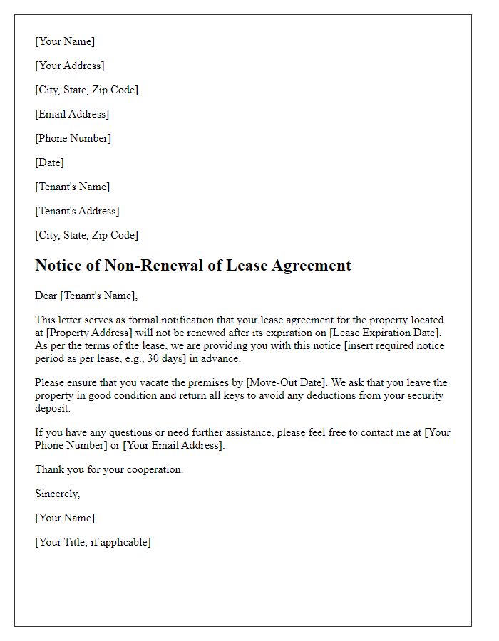 Letter template of non-renewal notice for lease agreement termination