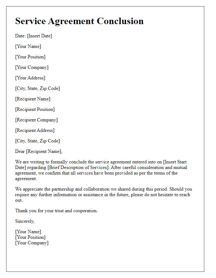 Letter template of service agreement conclusion