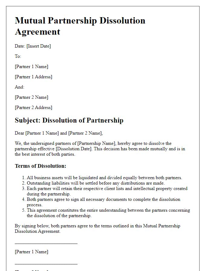 Letter template of mutual partnership dissolution agreement