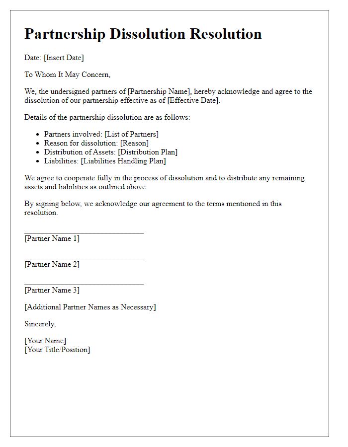 Letter template of partnership dissolution resolution