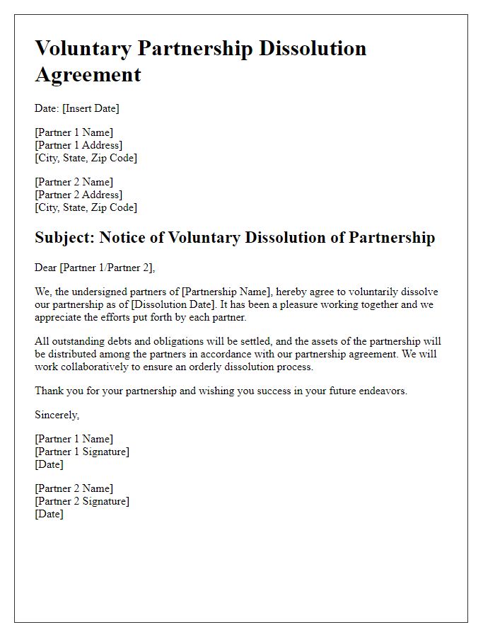 Letter template of voluntary partnership dissolution