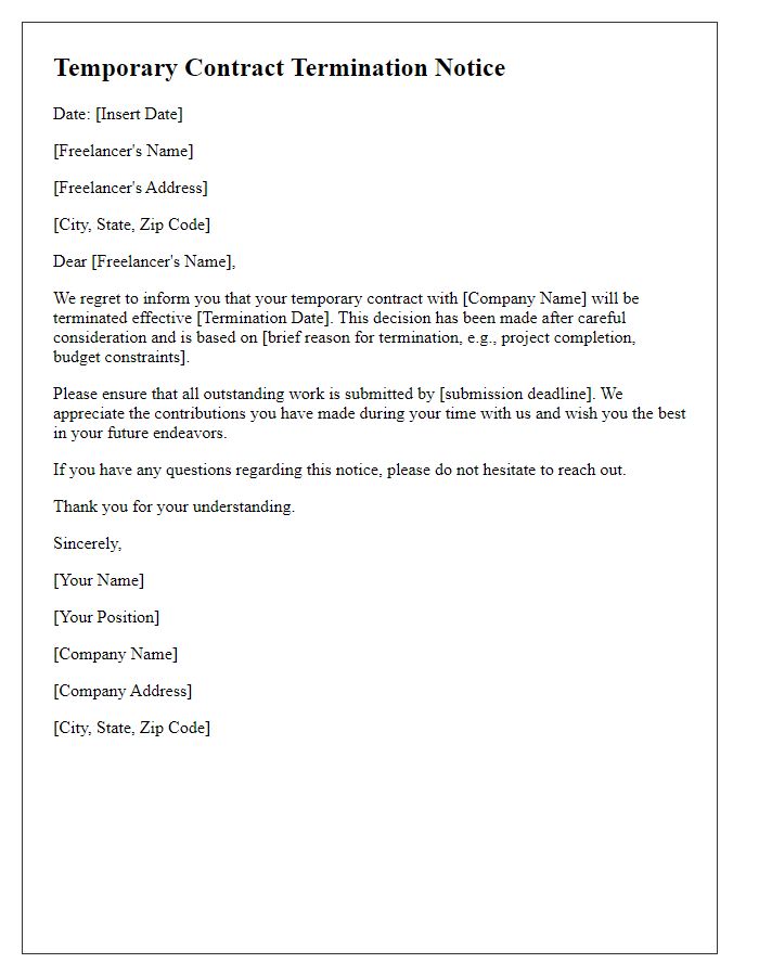 Letter template of temporary contract termination notice for freelancers.