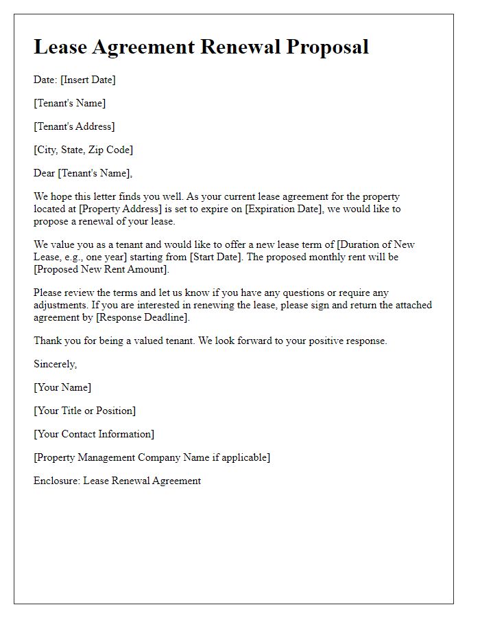 Letter template of lease agreement renewal proposal for tenants.