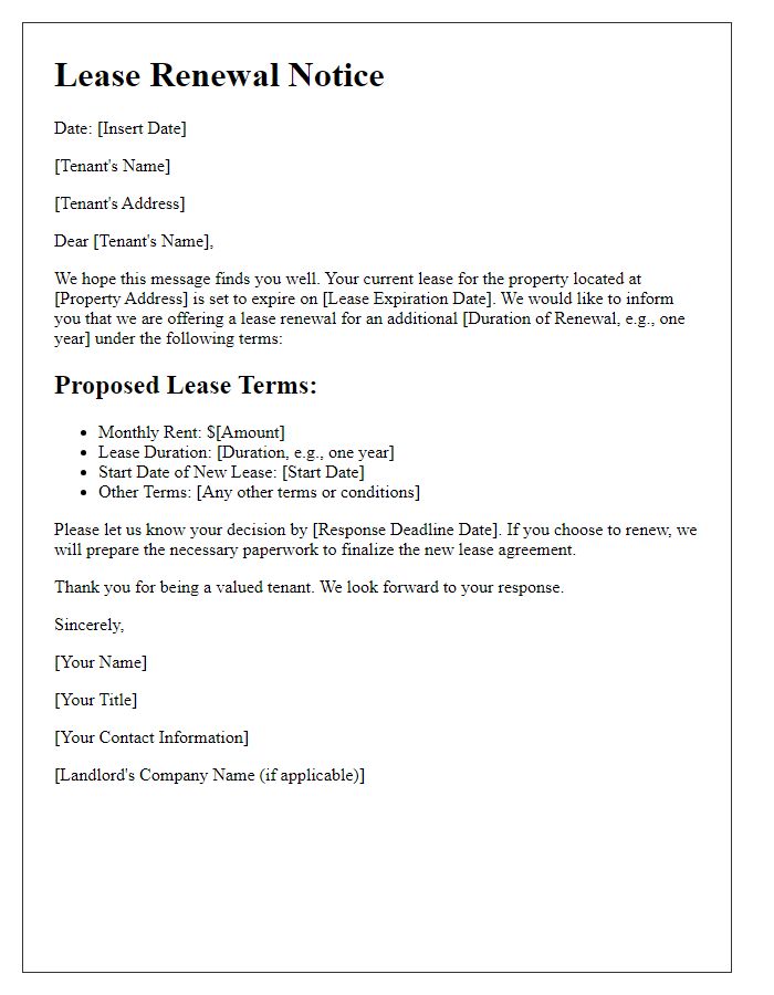 Letter template of lease renewal notice for landlords.