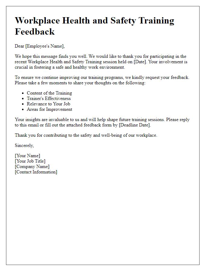 Letter template of workplace health and safety training feedback request