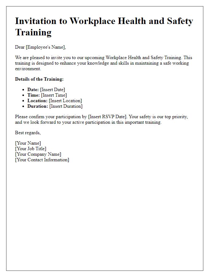 Letter template of workplace health and safety training invitation