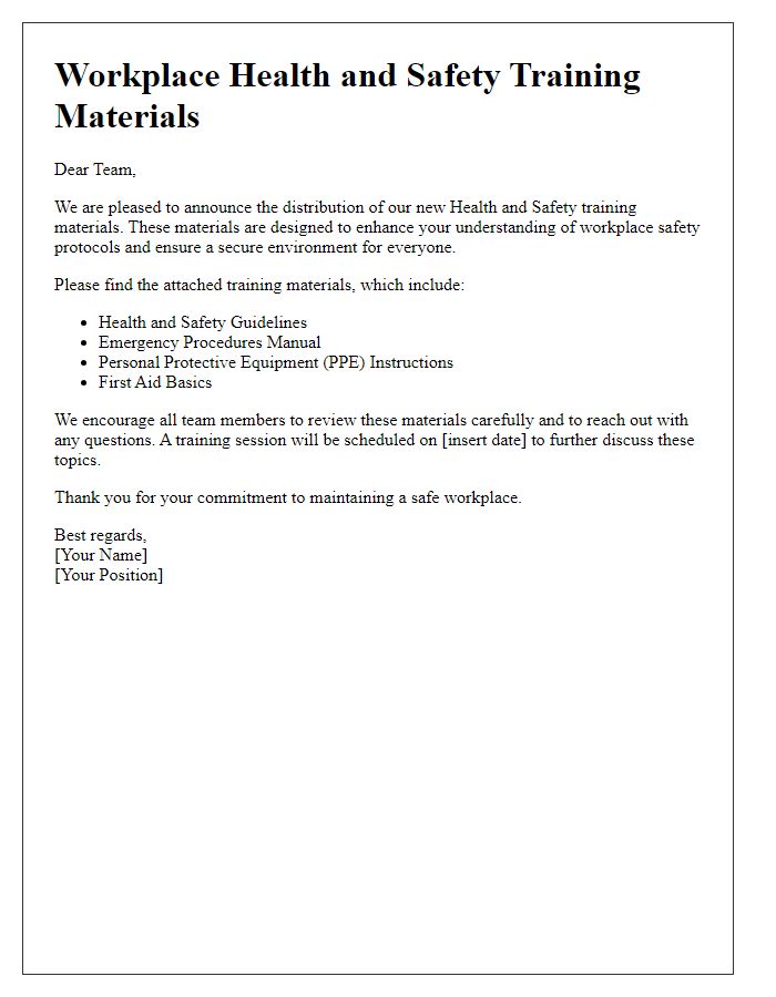 Letter template of workplace health and safety training materials distribution