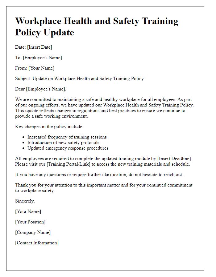 Letter template of workplace health and safety training policy update