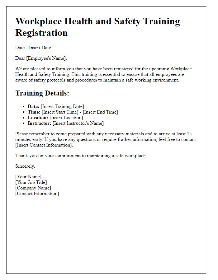 Letter template of workplace health and safety training registration