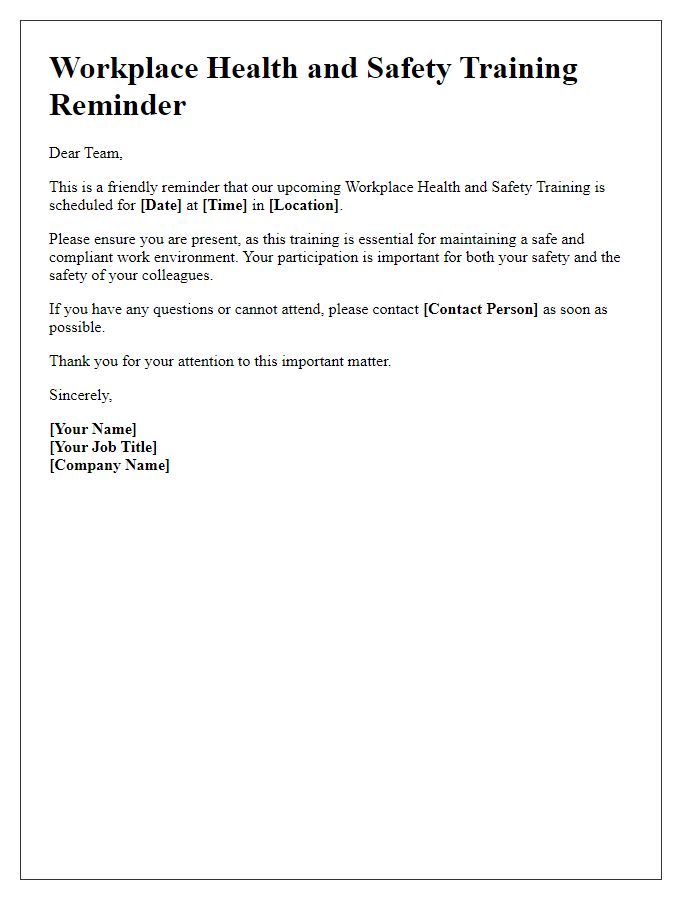 Letter template of workplace health and safety training reminder