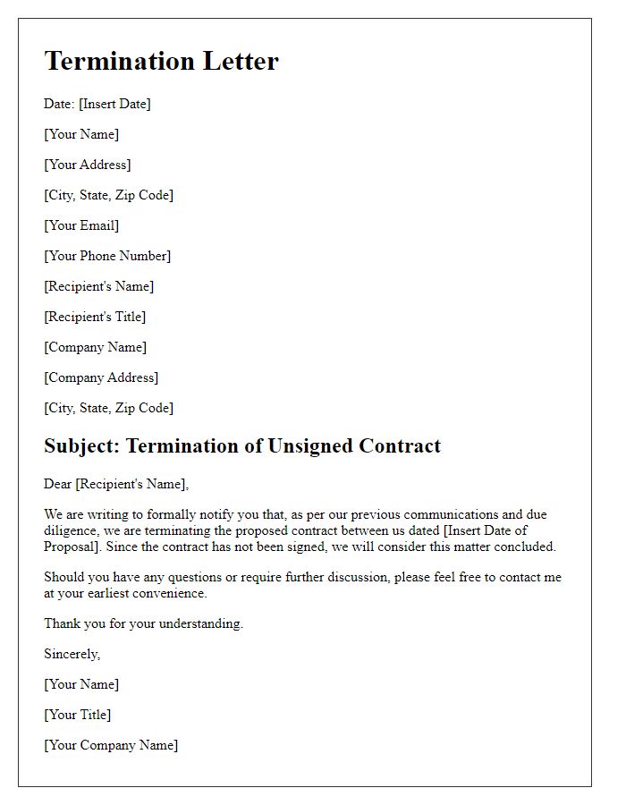 Letter template of termination letter for unsigned contracts