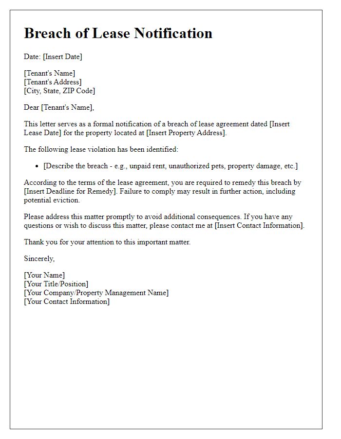 Letter template of breach of lease notification