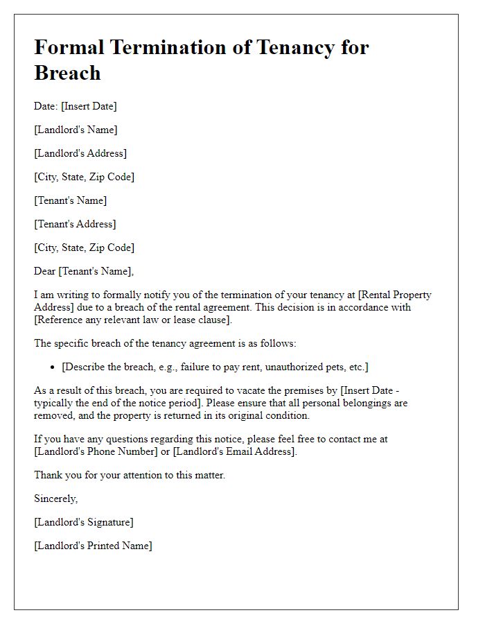 Letter template of formal termination of tenancy for breach