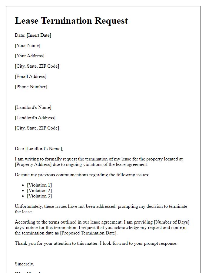 Letter template of request for lease termination due to violations