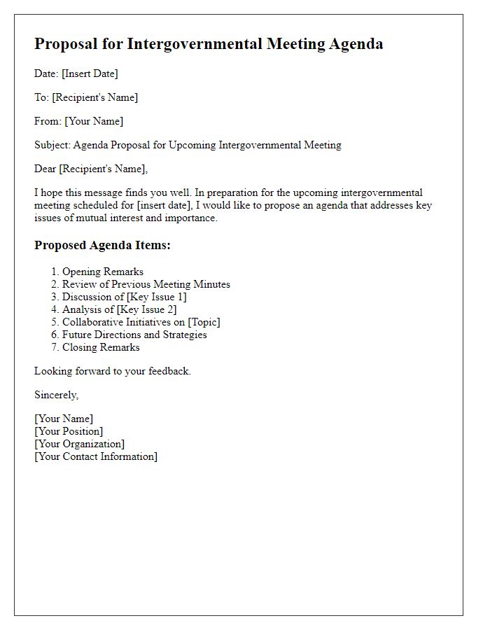 Letter template of intergovernmental meeting agenda proposal