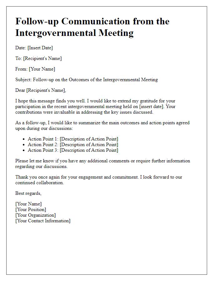 Letter template of intergovernmental meeting follow-up communication