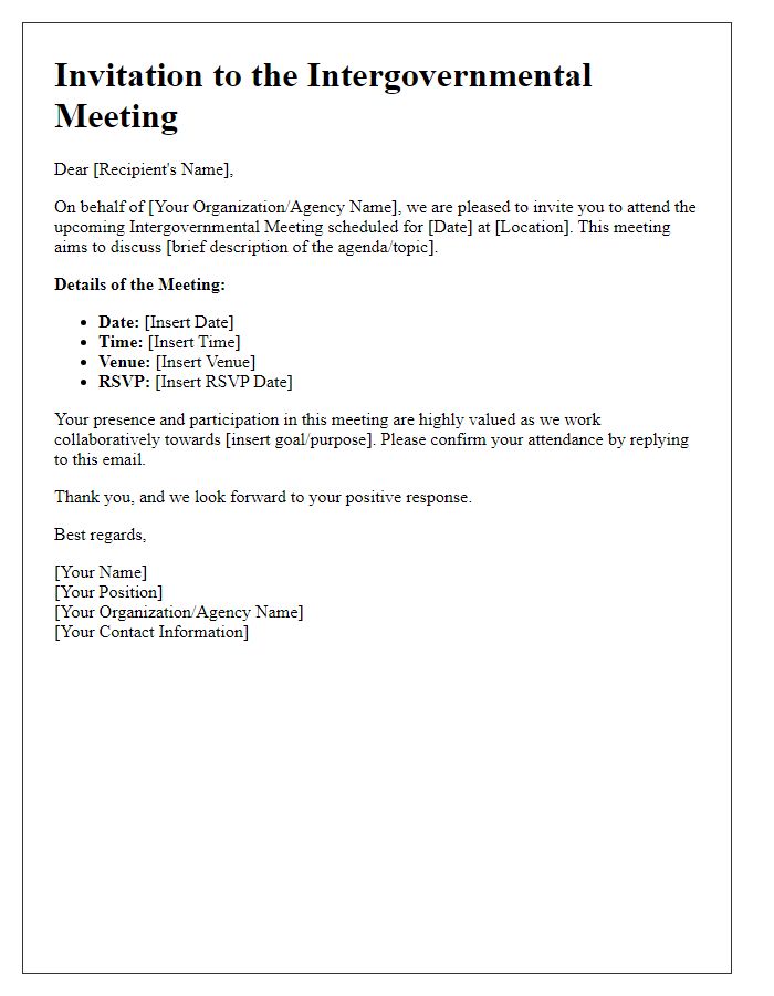 Letter template of intergovernmental meeting invitation