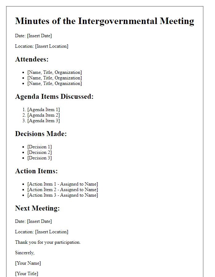 Letter template of intergovernmental meeting minutes distribution