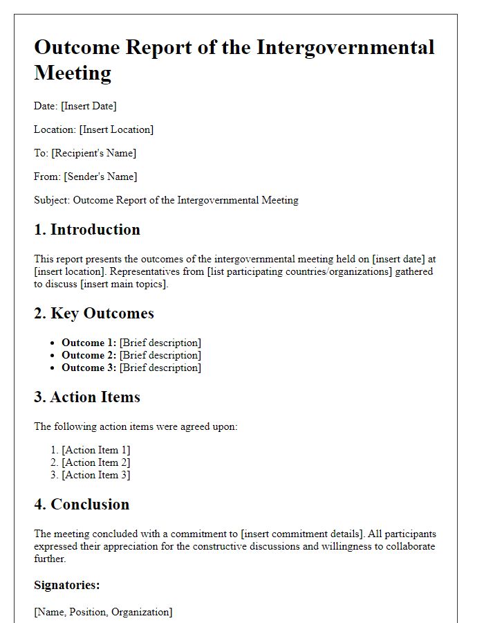 Letter template of intergovernmental meeting outcome report