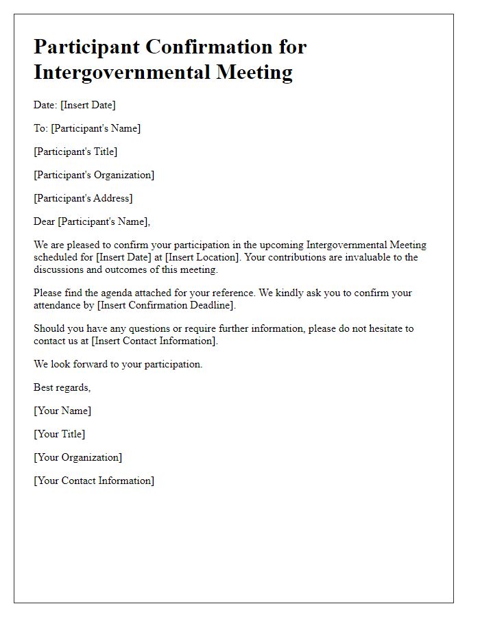 Letter template of intergovernmental meeting participant confirmation