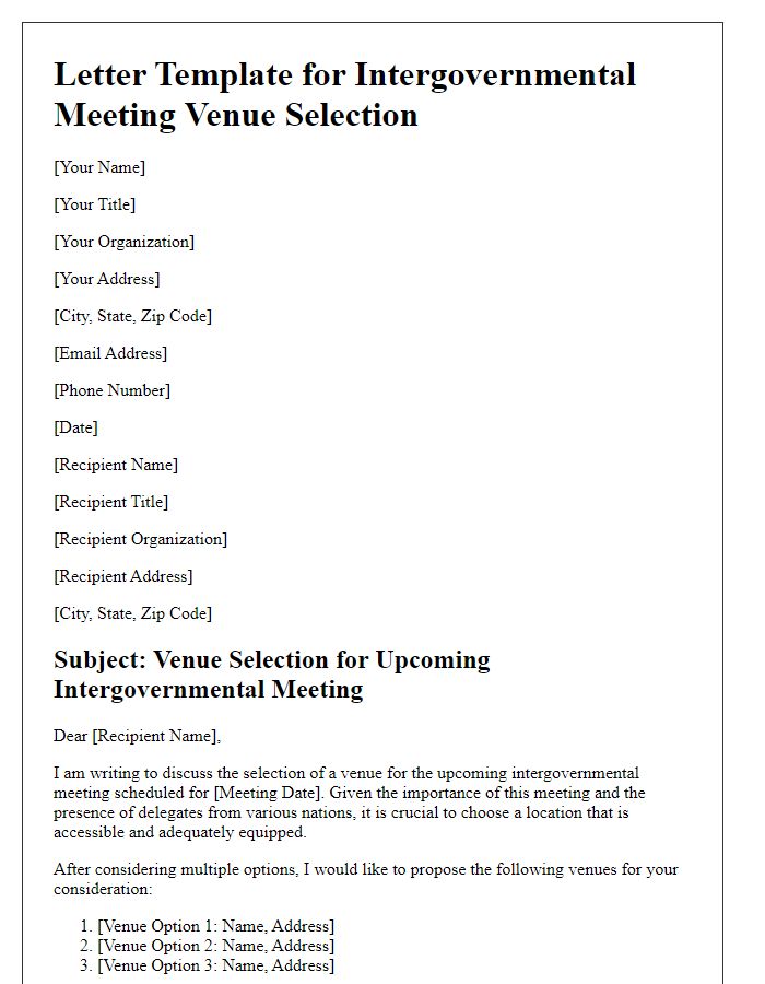 Letter template of intergovernmental meeting venue selection