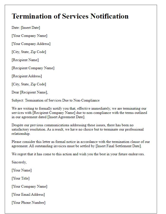 Letter template of Termination of Services Due to Non-Compliance