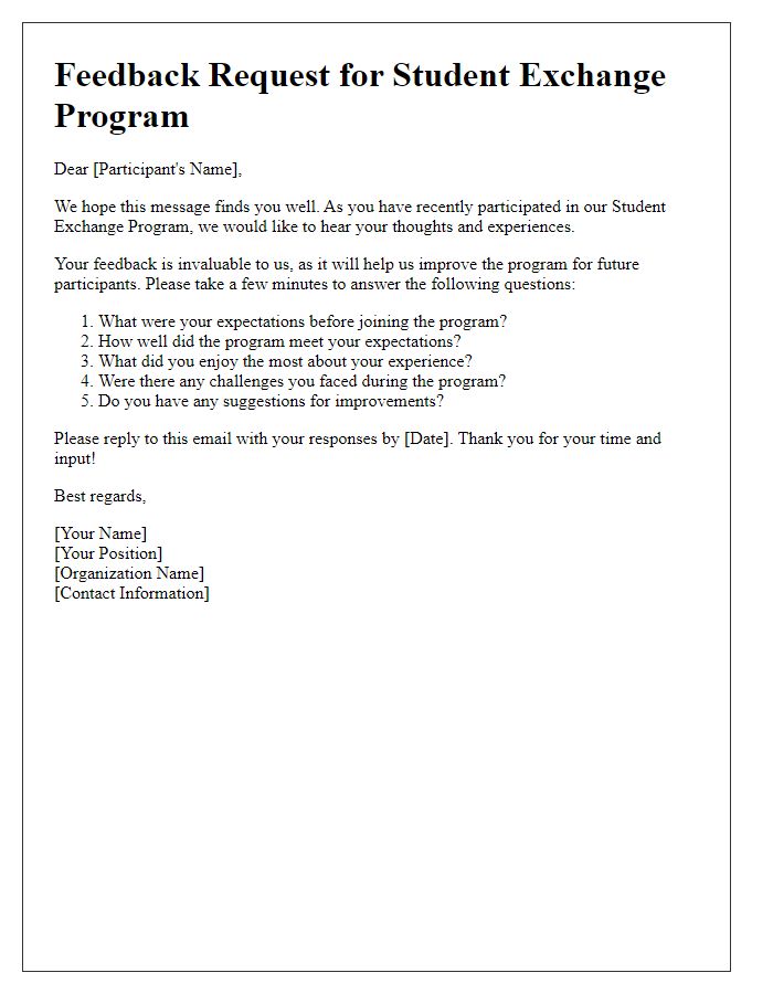 Letter template of Student Exchange Program Feedback Request