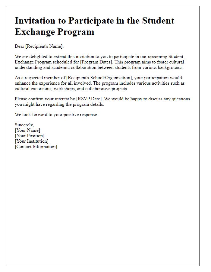 Letter template of Student Exchange Program Invitation