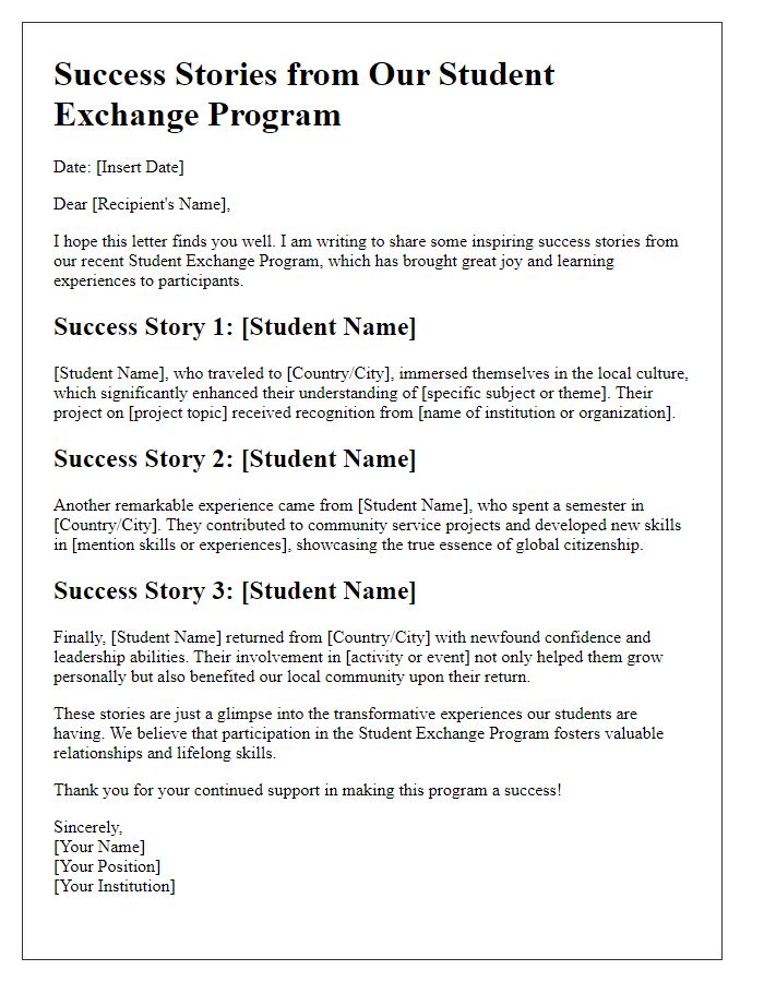 Letter template of Student Exchange Program Success Stories