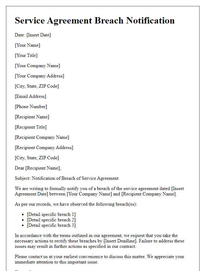 Letter template of service agreement breach notification