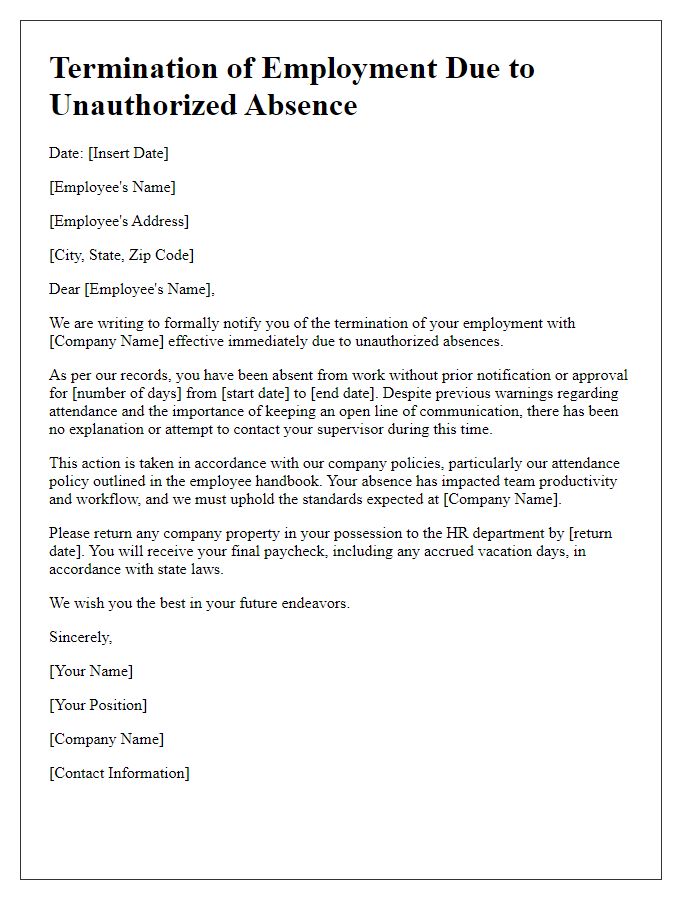 Letter template of unauthorized absence job termination justification