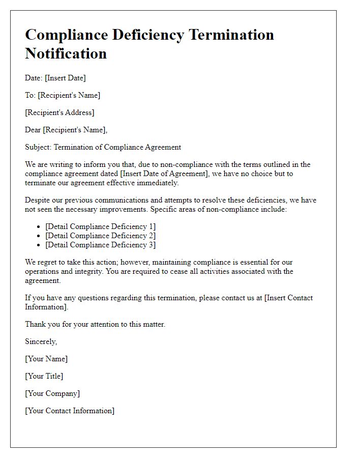 Letter template of Compliance Deficiency Termination Notification